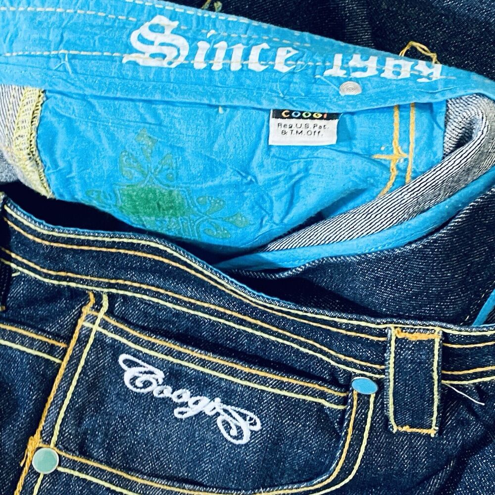 Vintage Y2k Coogi Pocket Embroidered Denim Jeans Sunshine Bird Baggy 42x34 Skate - Picture 9 of 11